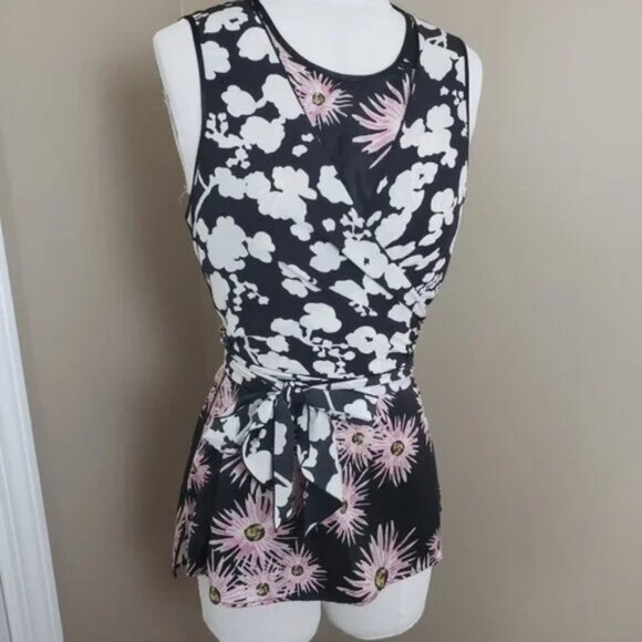 Elizabeth and James Diana floral silk sleeveless wrap top shirt XS blouse - Picture 2 of 5
